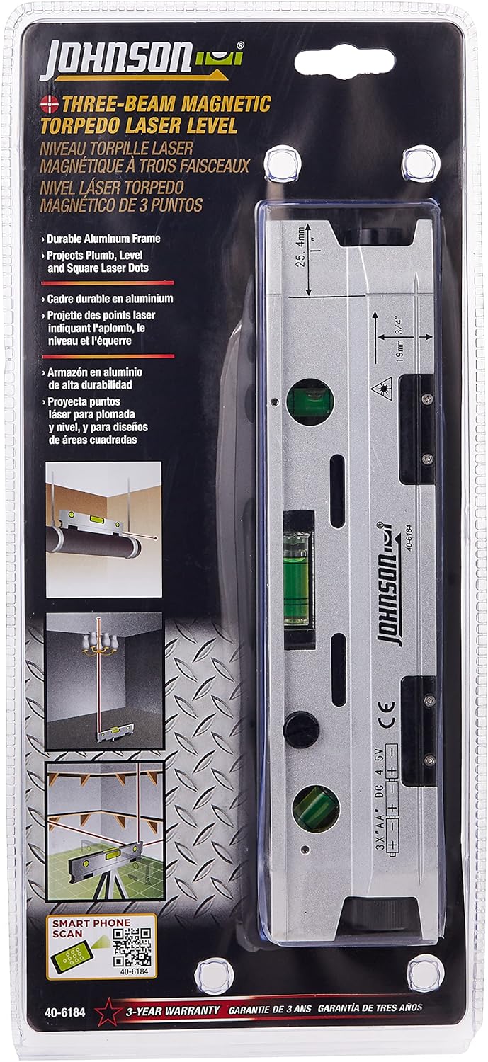 Johnson Level & Tool 40-6184 Magnetic Torpedo Laser Level | Self-Leveling with Pulse Mode