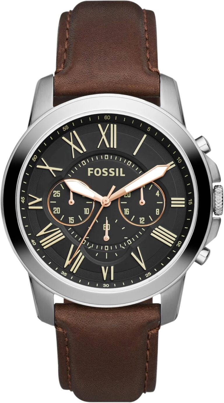 Fossil Men’s Grant Chronograph Watch | Quartz Stainzless Steel & Leather Strap | Classic Timepiece