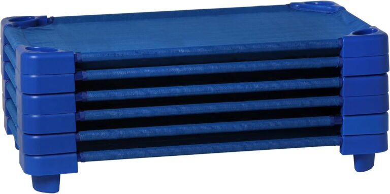 Sprogs Heavy-Duty Stackable Daycare Cots for Kids, 52″L Standard Size – Pack of 6 Blue Cots for Preschool Naptime