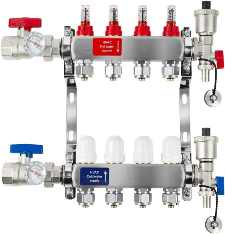 AB 4 Loop PEX/Radiant Manifold with 1/2 Inch Outlets & 1.4 GPM Flow Valve for Hydronic Radiant Floor Heating