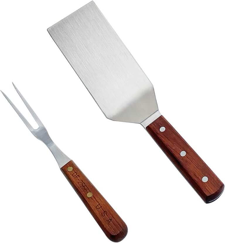 SUNRISE Stainless Steel Turner Spatula & Meat Fork Set – 10.5″ Fork & 6″ x 3″ Spatula for Grilling & Cooking