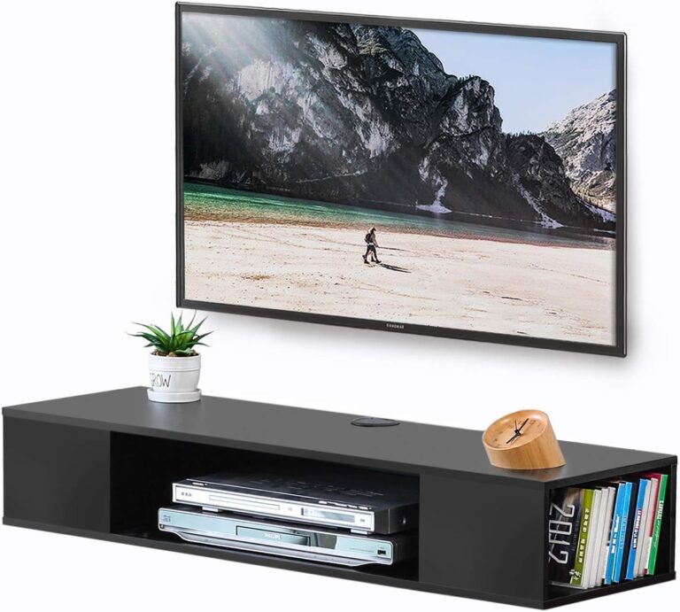 FITUEYES Black Floating TV Stand: Wall Mounted Entertainment Center with Wood Storage Shelf, 39.4″ Media Console