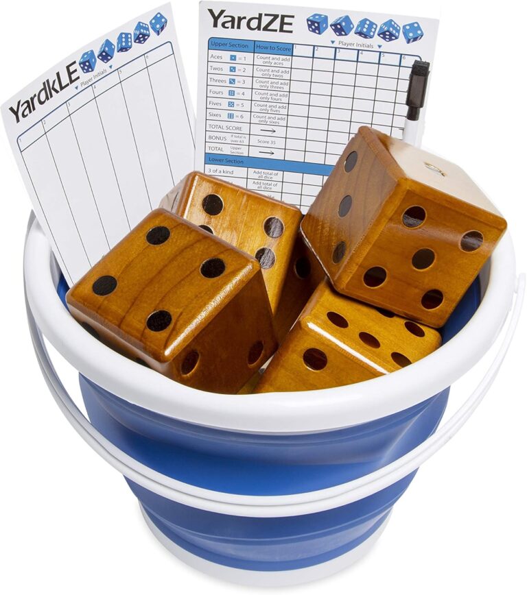 GETMOVIN SPORTS Stained Yardzee & Yard Farkle Dice Set | All-Weather Outdoor Dice Games with Roll Bucket & Scorecard