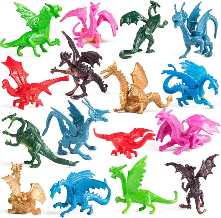 Bedwina Mini Dragon Toy Figures – 36 Pack of 2 Inch Plastic Rubbery Figurines for Party Favors, Decorations & Kids Toys