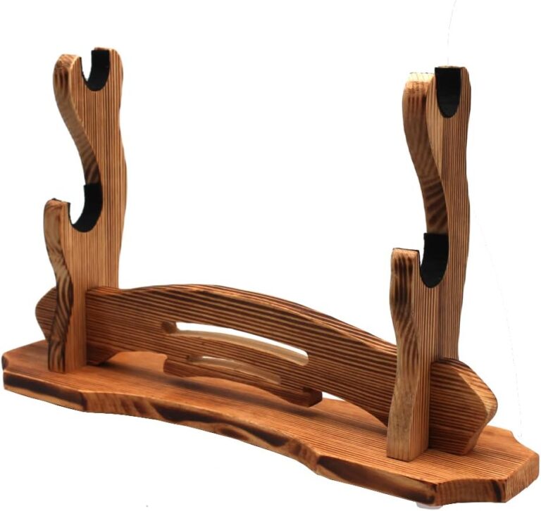 BiJun 2-Tier Katana Stand: Wall Mounted Sword Holder for Katana, Wakizashi, Tanto & Lightsaber Display