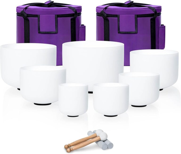 7-Piece 432Hz Quartz Crystal Singing Bowls Set (6-12 Inch) for Healing, Meditation & Sound Baths with Case & Tools