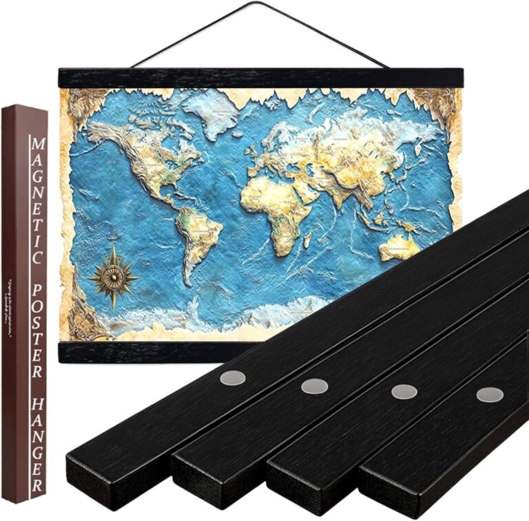 DACRI HOME 44″ Magnetic Poster Hanger Frame – Sturdy Teak Wood Frame for Maps, Prints & Wall Art (Black)