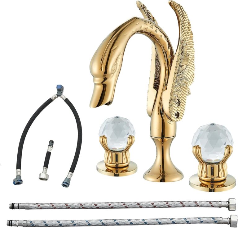Gold Swan Bathroom Sink Faucet – High Arc Waterfall 3 Hole 2 Handle Crystal Vanity Faucet, Modern Lavatory Basin Faucet