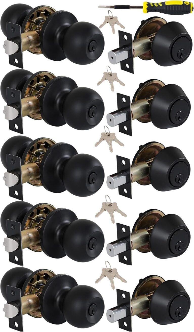 Lanwandeng 5-Set Entry Door Knob & Deadbolt Combo, Matte Black Front Door Locks with Keys