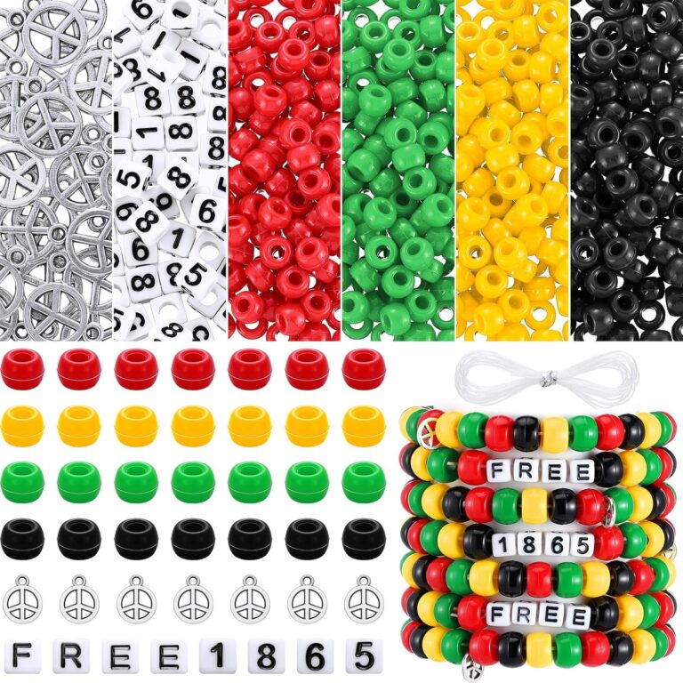 Misdary 30 Sets Juneteenth Wristband Making Kit – DIY Black History Month Crafts with Peace Sign & 1865 Beads