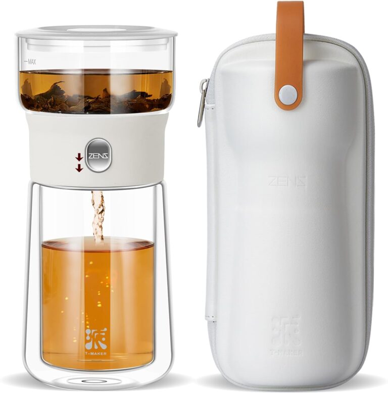 ZENS Modern Tea Pot: Glass Teapot with Infuser & Insulated Mug | Portable Tea Maker Gift Set