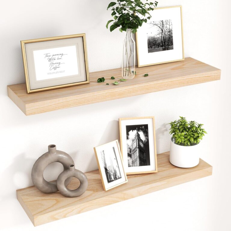 Fuqing 30 Inch Floating Shelves Set of 2 | Natural Wood Wall Shelves for Living Room, Bedroom & Home Office