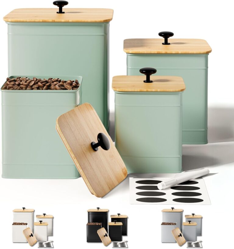 Sage Green Kitchen Canisters Set of 4 with Chalkboard Labels | Airtight Flour & Sugar Containers