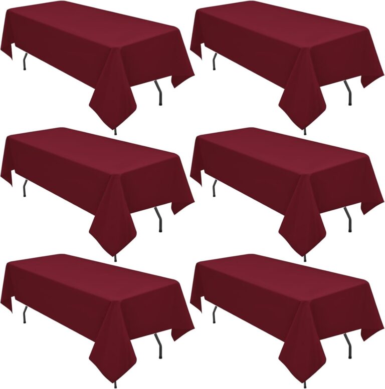 6 Pack Burgundy Tablecloths for 6ft Tables (60×102 Inch) – Stain & Wrinkle Resistant Polyester Table Covers