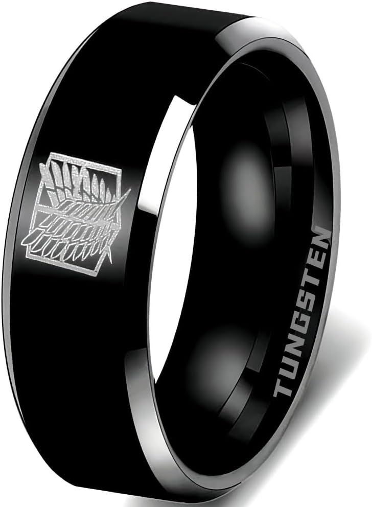 Anime Wings of Freedom Ring | Attack on Titan Tungsten Carbide Ring for Men – Black