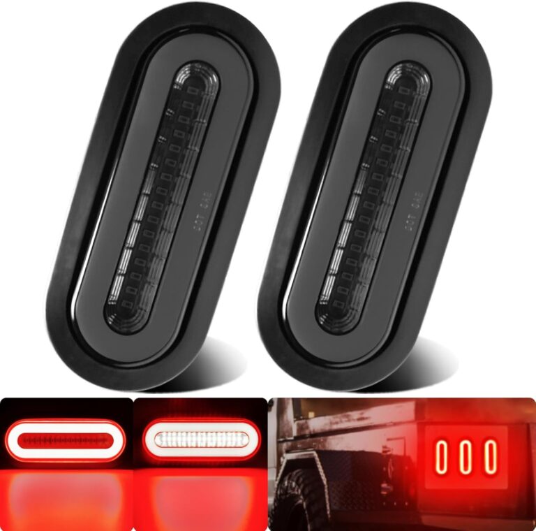 2Pcs 6″ Smoked Oval Red LED Tail Lights – 52 LEDs, IP67 Sealed, w/Rubber Grommet for Trailer, Truck, RV, Van