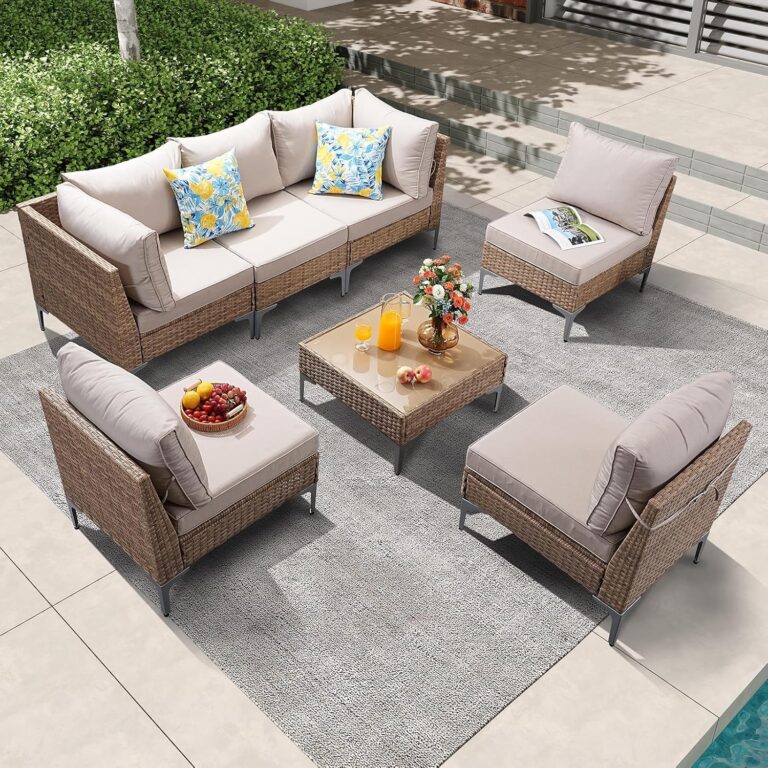 7-Piece Patio Furniture Set: Wicker Modular Outdoor Sofa with Thicker Cushions for Garden, Poolside & Backyard