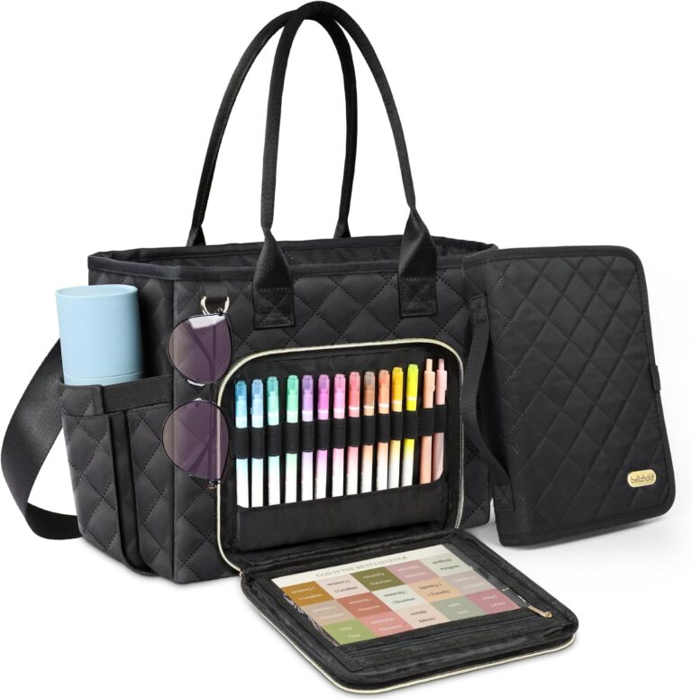 Quilted Bible Bag for Women with Shoulder Strap – Large Church Bag & Bible Cover Case for Study Supplies, Christian Gift