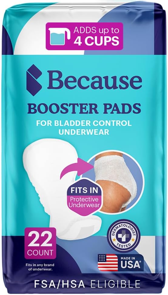 Because Overnight Booster Pads for Adult Diapers | Extra Absorbency, 22 Count | Fits All Brands for All-Night Protection