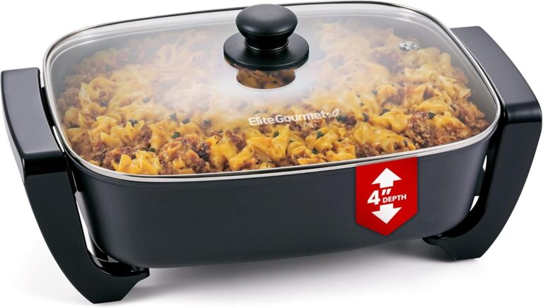 Elite Gourmet 15″ Xtra Deep Electric Skillet, 12.5 Qt, PFAS-Free Ceramic, 1500W Rapid Heat, Dishwasher Safe