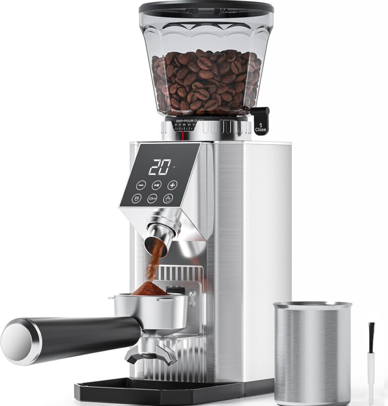 Burr Coffee Bean Grinder for Home Use: 45 Precise Settings, Anti-Static, with LED Touch Panel & Adjustable Stand
