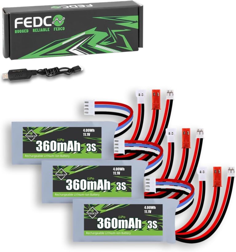 3S Lipo Battery 11.1V 360mAh with USB Charger for SCX24, FCX24, 1/18 & 1/24 RC Cars, Trucks, Drones